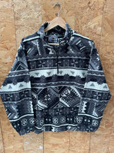 Vintage 90s grey white aztec nordic pattern crazy fleece quarter zip size medium